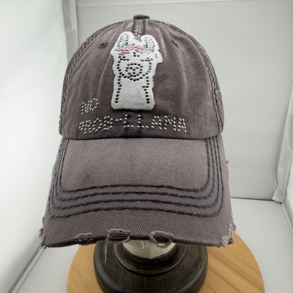 KBETHOS Distressed Llama Rhinestone Studded Baseball Cap Hat Charcoal Grey OS